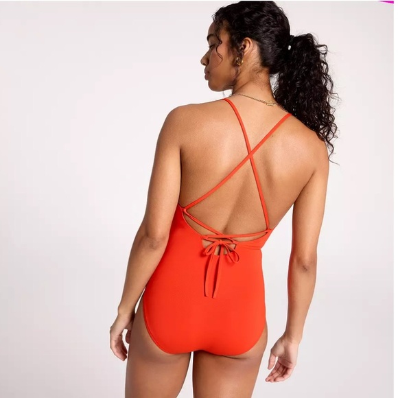 CALIA TRIANGLE STRAPPY BACK ONE PIECE SWIM BATHING SUIT SZ 8 (A-C) FRESH RED NWT - Picture 4 of 10